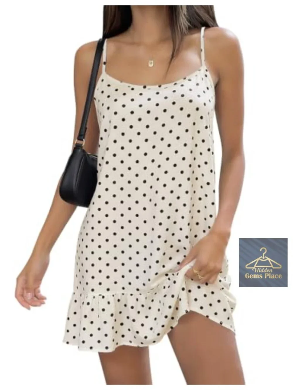 Women Polka Dot Sleeveless Mini Dress Ruffle Hem Spaghetti Straps Summer